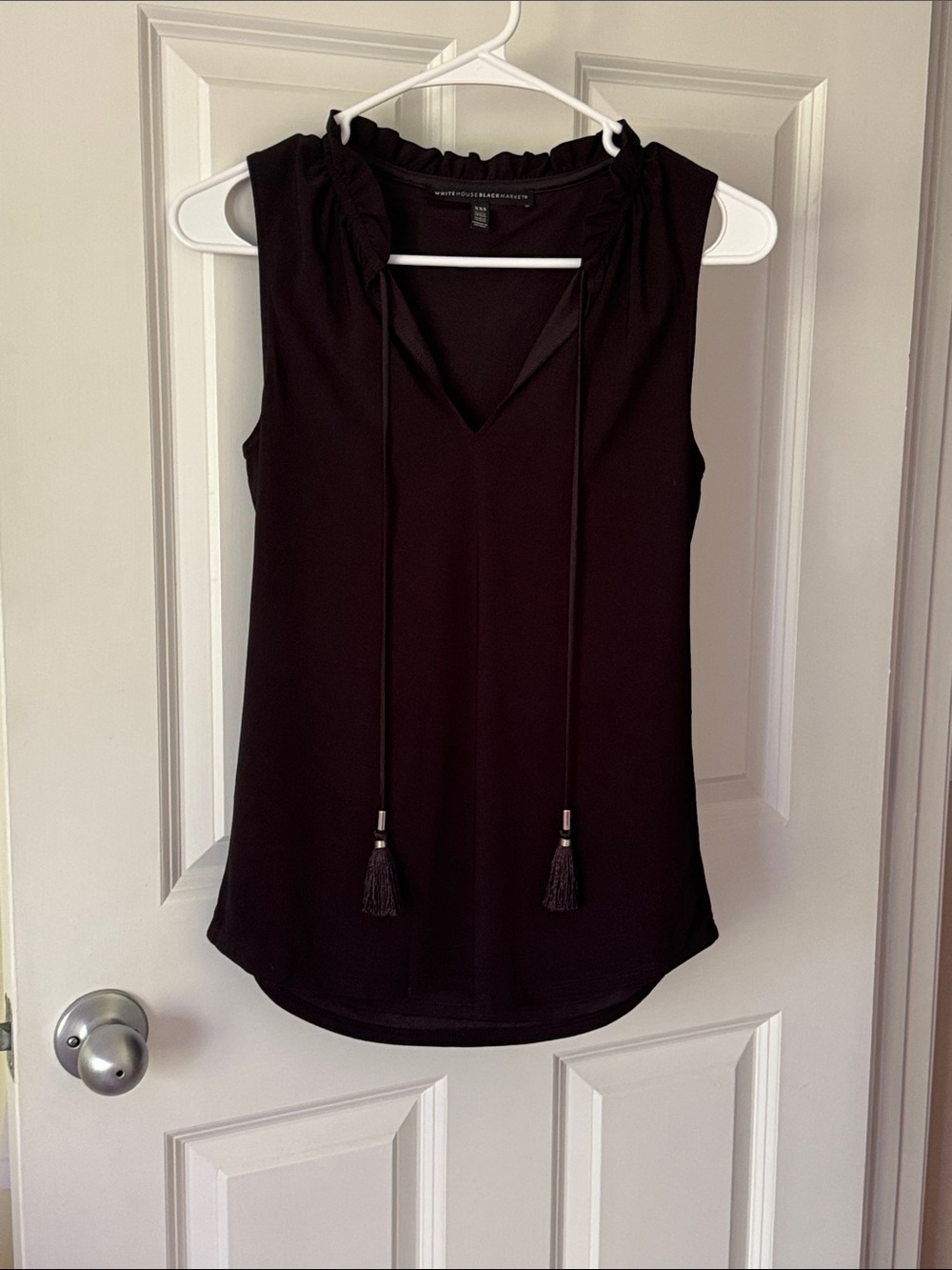 White House Black Market Black Sleeveless V-Neck Tassel Camisole
